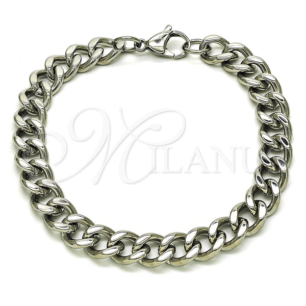 Pulsera Básica 03.278.0007.08 Acero Inoxidable, Diseño de Miami Cubana, Pulido, Crudo (09 MM Thickness, 8 Inches Length)