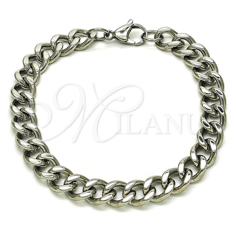 Pulsera Básica 03.278.0007.08 Acero Inoxidable, Diseño de Miami Cubana, Pulido, Crudo (09 MM Thickness, 8 Inches Length)
