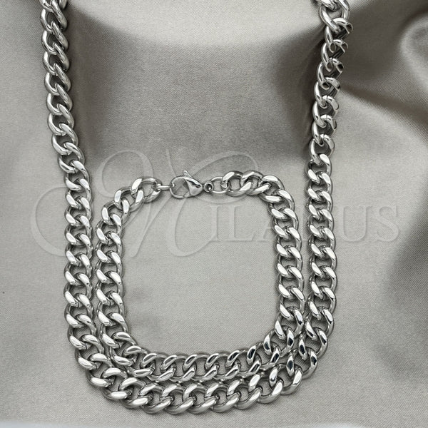 Collar y Pulsera 06.278.0002 Acero Inoxidable, Diseño de Miami Cubana, Pulido, Crudo