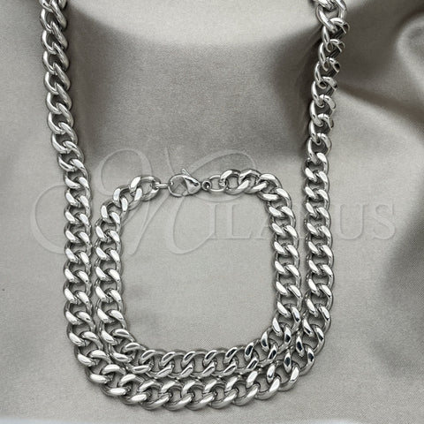 Collar y Pulsera 06.278.0002 Acero Inoxidable, Diseño de Miami Cubana, Pulido, Crudo