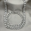 Collar y Pulsera 06.278.0005 Acero Inoxidable, Diseño de Cubana Pave, Diamantado, Crudo