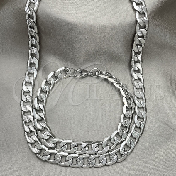 Collar y Pulsera 06.278.0005 Acero Inoxidable, Diseño de Cubana Pave, Diamantado, Crudo
