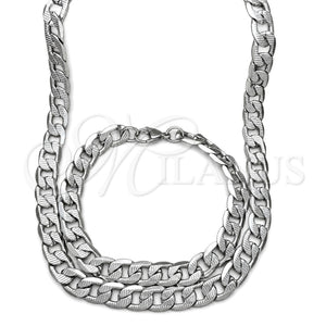 Collar y Pulsera 06.278.0005 Acero Inoxidable, Diseño de Cubana Pave, Diamantado, Crudo