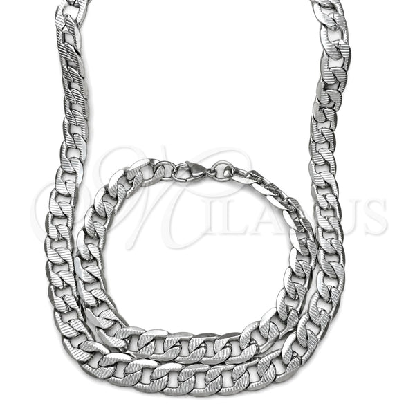 Collar y Pulsera 06.278.0005 Acero Inoxidable, Diseño de Cubana Pave, Diamantado, Crudo