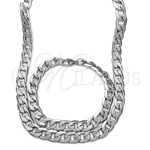 Collar y Pulsera 06.278.0005 Acero Inoxidable, Diseño de Cubana Pave, Diamantado, Crudo