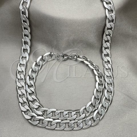 Collar y Pulsera 06.278.0005 Acero Inoxidable, Diseño de Cubana Pave, Diamantado, Crudo