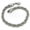 Pulsera Básica 03.278.0012.8 Acero Inoxidable, Diseño de Rope, Pulido, Crudo (06 MM Thickness, 8 Inches Length)