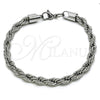 Pulsera Básica 03.278.0012.8 Acero Inoxidable, Diseño de Rope, Pulido, Crudo (06 MM Thickness, 8 Inches Length)