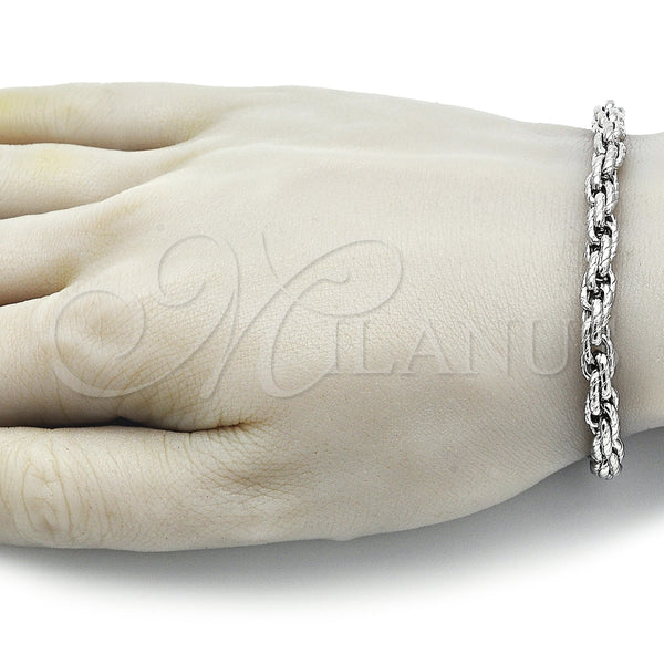 Pulsera Básica 03.278.0014.08 Acero Inoxidable, Diseño de Rope, Diamantado, Crudo (06 MM Thickness, 8 Inches Length)