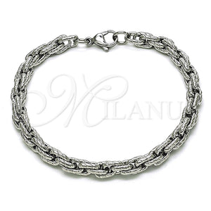 Pulsera Básica 03.278.0014.08 Acero Inoxidable, Diseño de Rope, Diamantado, Crudo (06 MM Thickness, 8 Inches Length)