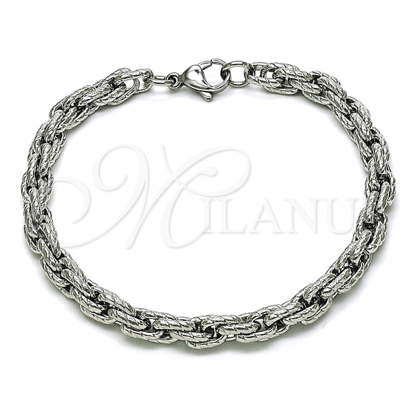 Pulsera Básica 03.278.0014.08 Acero Inoxidable, Diseño de Rope, Diamantado, Crudo (06 MM Thickness, 8 Inches Length)