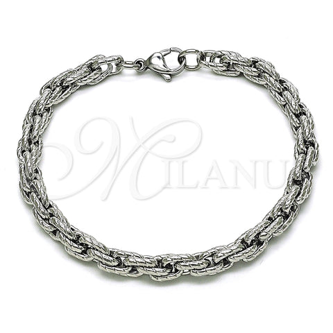 Pulsera Básica 03.278.0014.08 Acero Inoxidable, Diseño de Rope, Diamantado, Crudo (06 MM Thickness, 8 Inches Length)