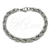 Pulsera Básica 03.278.0014.08 Acero Inoxidable, Diseño de Rope, Diamantado, Crudo (06 MM Thickness, 8 Inches Length)