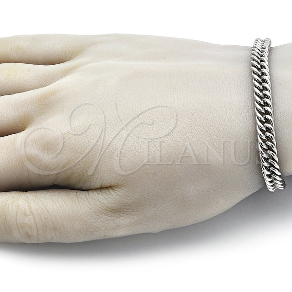 Pulsera Básica 03.278.0018.08 Acero Inoxidable, Diseño de Miami Cubana, Pulido, Crudo (07 MM Thickness, 8 Inches Length)