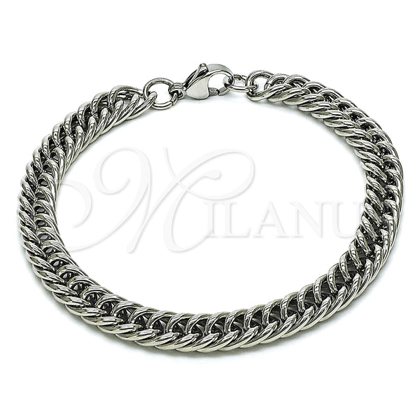 Pulsera Básica 03.278.0018.08 Acero Inoxidable, Diseño de Miami Cubana, Pulido, Crudo (07 MM Thickness, 8 Inches Length)