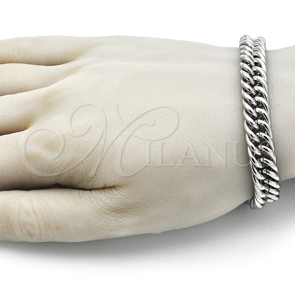 Pulsera Básica 03.278.0019.08 Acero Inoxidable, Diseño de Miami Cubana, Pulido, Crudo (10 MM Thickness, 8 Inches Length)