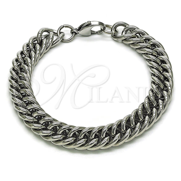 Pulsera Básica 03.278.0019.08 Acero Inoxidable, Diseño de Miami Cubana, Pulido, Crudo (10 MM Thickness, 8 Inches Length)