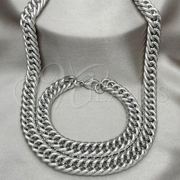 Collar y Pulsera 06.278.0014 Acero Inoxidable, Diseño de Miami Cubana, Pulido, Crudo