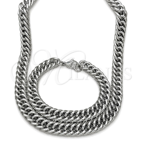 Collar y Pulsera 06.278.0014 Acero Inoxidable, Diseño de Miami Cubana, Pulido, Crudo