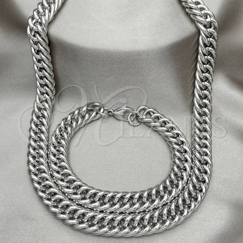 Collar y Pulsera 06.278.0014 Acero Inoxidable, Diseño de Miami Cubana, Pulido, Crudo
