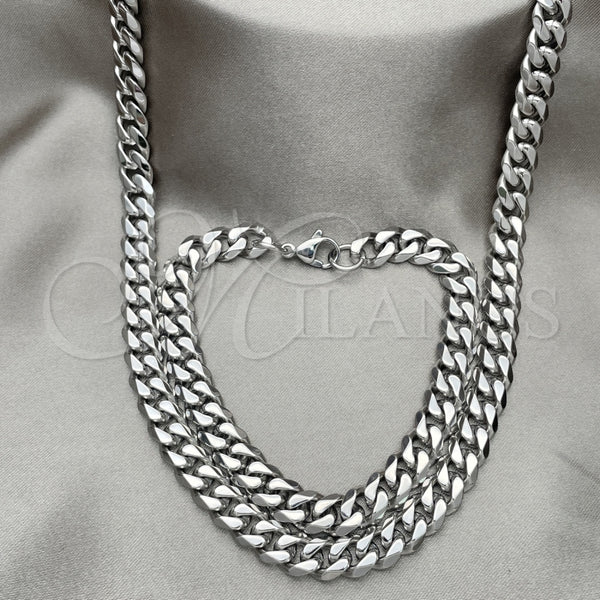 Collar y Pulsera 06.278.0015 Acero Inoxidable, Diseño de Cubana Concava, Pulido, Crudo