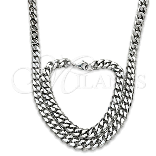 Collar y Pulsera 06.278.0015 Acero Inoxidable, Diseño de Cubana Concava, Pulido, Crudo