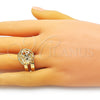 Anillo Elegante 01.383.0003 Oro Laminado, Diseño de Bola y File, con Blanca Cristal, Pulido, Tono Dorado (One size fits all)