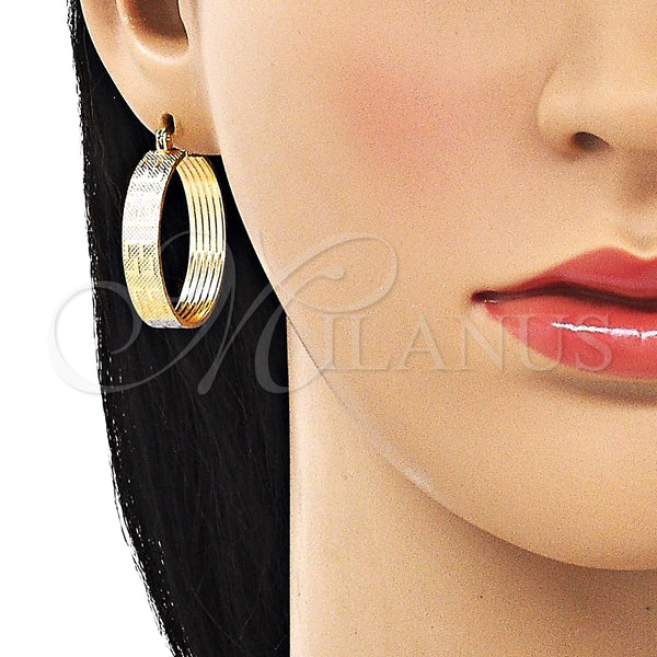Argolla Mediana 02.170.0411.30 Oro Laminado, Diseño de Llave Griega, Pulido, Tres Tonos