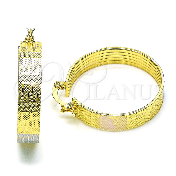 Argolla Mediana 02.170.0411.30 Oro Laminado, Diseño de Llave Griega, Pulido, Tres Tonos