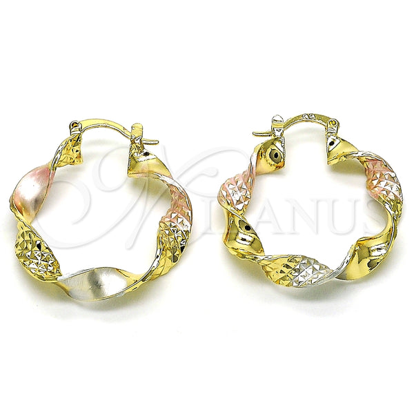 Argolla Mediana 02.170.0414.30 Oro Laminado, Diseño de Torcido, Diamantado, Tres Tonos