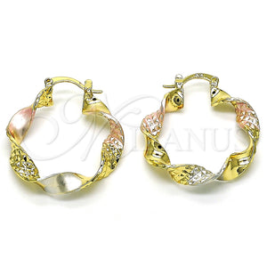 Argolla Mediana 02.170.0414.30 Oro Laminado, Diseño de Torcido, Diamantado, Tres Tonos
