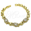 Pulsera Elegante 03.283.0288.07 Oro Laminado, Diseño de Besos y Abrazos y Corazón, con Blanca Zirconia Cubica and Blanca Micro Pave, Pulido, Tono Dorado (08 MM Thickness, 7 Inches Length)