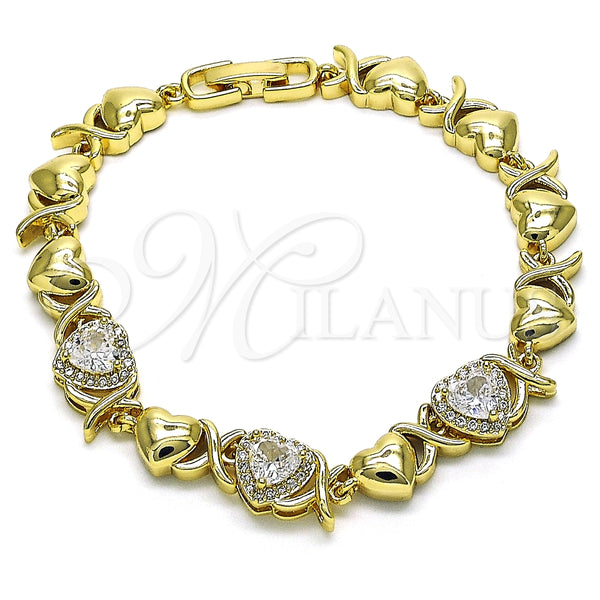 Pulsera Elegante 03.283.0288.07 Oro Laminado, Diseño de Besos y Abrazos y Corazón, con Blanca Zirconia Cubica and Blanca Micro Pave, Pulido, Tono Dorado (08 MM Thickness, 7 Inches Length)