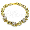 Pulsera Elegante 03.283.0288.07 Oro Laminado, Diseño de Besos y Abrazos y Corazón, con Blanca Zirconia Cubica and Blanca Micro Pave, Pulido, Tono Dorado (08 MM Thickness, 7 Inches Length)