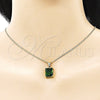 Juego de Arete y Dije de Adulto 10.342.0106 Oro Laminado, con Zirconia Cubica Verde, Pulido, Tono Dorado
