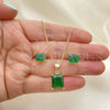 Juego de Arete y Dije de Adulto 10.342.0106 Oro Laminado, con Zirconia Cubica Verde, Pulido, Tono Dorado