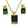 Juego de Arete y Dije de Adulto 10.342.0106 Oro Laminado, con Zirconia Cubica Verde, Pulido, Tono Dorado