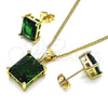 Juego de Arete y Dije de Adulto 10.342.0106 Oro Laminado, con Zirconia Cubica Verde, Pulido, Tono Dorado