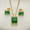 Juego de Arete y Dije de Adulto 10.342.0106 Oro Laminado, con Zirconia Cubica Verde, Pulido, Tono Dorado