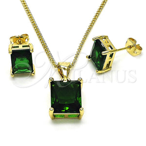 Juego de Arete y Dije de Adulto 10.342.0106 Oro Laminado, con Zirconia Cubica Verde, Pulido, Tono Dorado