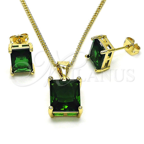 Juego de Arete y Dije de Adulto 10.342.0106 Oro Laminado, con Zirconia Cubica Verde, Pulido, Tono Dorado