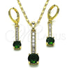 Juego de Arete y Dije de Adulto 10.196.0078 Oro Laminado, con Verde and Blanca Zirconia Cubica, Pulido, Tono Dorado