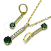 Juego de Arete y Dije de Adulto 10.196.0078 Oro Laminado, con Verde and Blanca Zirconia Cubica, Pulido, Tono Dorado