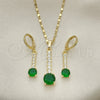 Juego de Arete y Dije de Adulto 10.196.0078 Oro Laminado, con Verde and Blanca Zirconia Cubica, Pulido, Tono Dorado