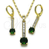 Juego de Arete y Dije de Adulto 10.196.0078 Oro Laminado, con Verde and Blanca Zirconia Cubica, Pulido, Tono Dorado