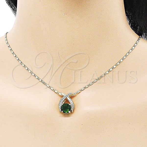 Juego de Arete y Dije de Adulto 10.196.0080 Oro Laminado, con Verde Zirconia Cubica and Blanca Micro Pave, Pulido, Tono Dorado