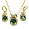 Juego de Arete y Dije de Adulto 10.196.0080 Oro Laminado, con Verde Zirconia Cubica and Blanca Micro Pave, Pulido, Tono Dorado