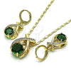 Juego de Arete y Dije de Adulto 10.196.0080 Oro Laminado, con Verde Zirconia Cubica and Blanca Micro Pave, Pulido, Tono Dorado
