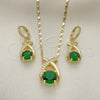 Juego de Arete y Dije de Adulto 10.196.0080 Oro Laminado, con Verde Zirconia Cubica and Blanca Micro Pave, Pulido, Tono Dorado