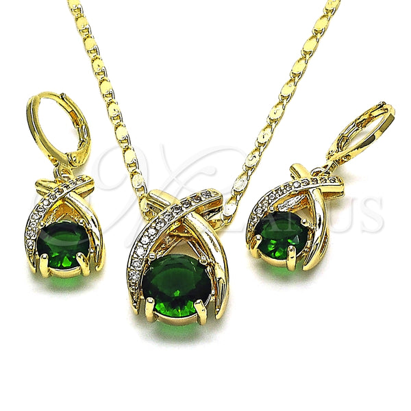Juego de Arete y Dije de Adulto 10.196.0080 Oro Laminado, con Verde Zirconia Cubica and Blanca Micro Pave, Pulido, Tono Dorado